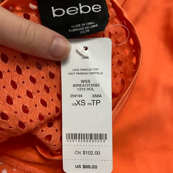 NWT Bebe Orange Lace Paneled Short Sleeve Top - Picture 10 of 10